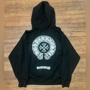 Chrome Hearts Black Hoodie with denim embroidered horseshoe logo